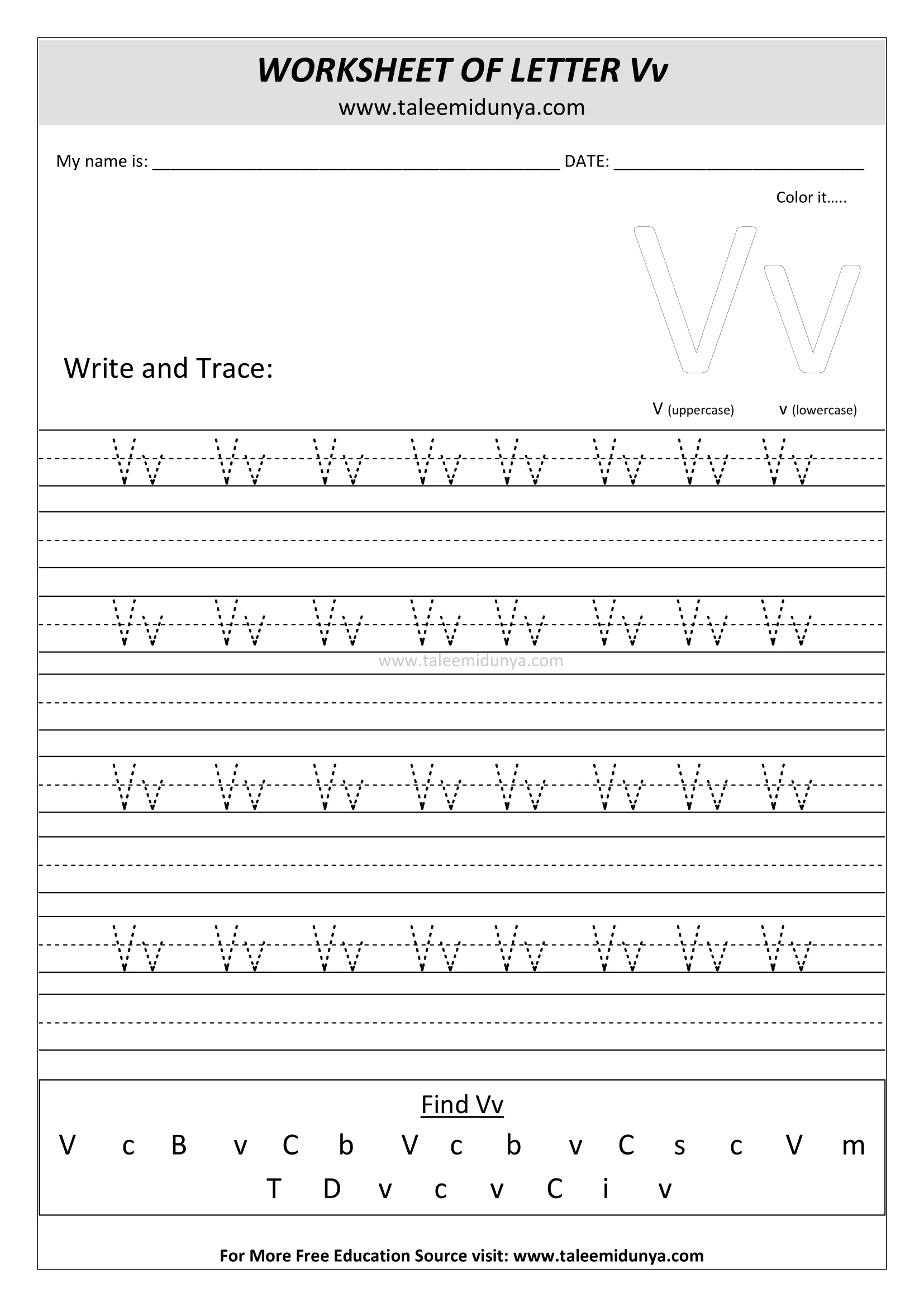 worksheet Vv